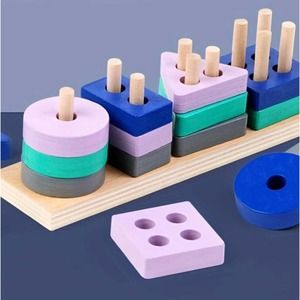 Montessori Early Learning Educational Wooden Building Blocks Stacking Puzzle Toy